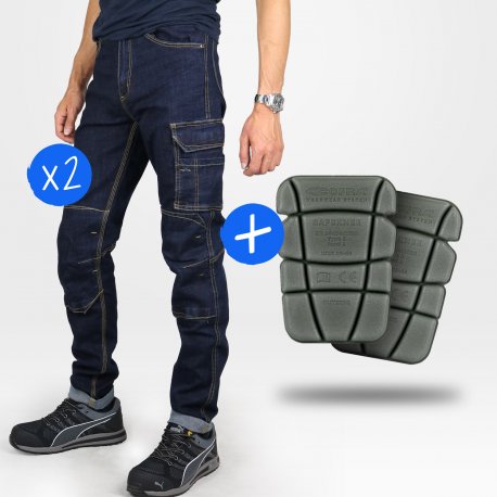 Pack économique 2 jeans + genouillères offertes